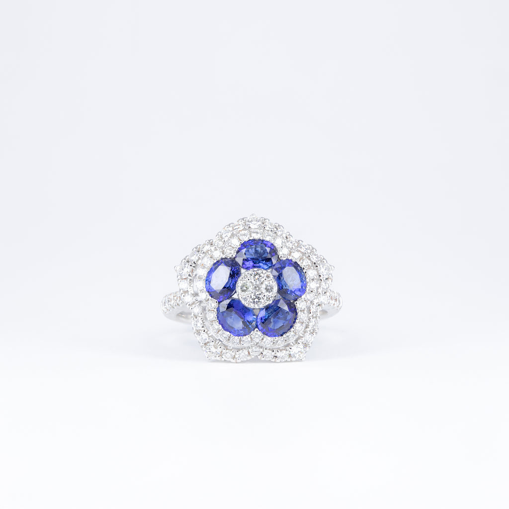 Bague saphirs bleus et diamants