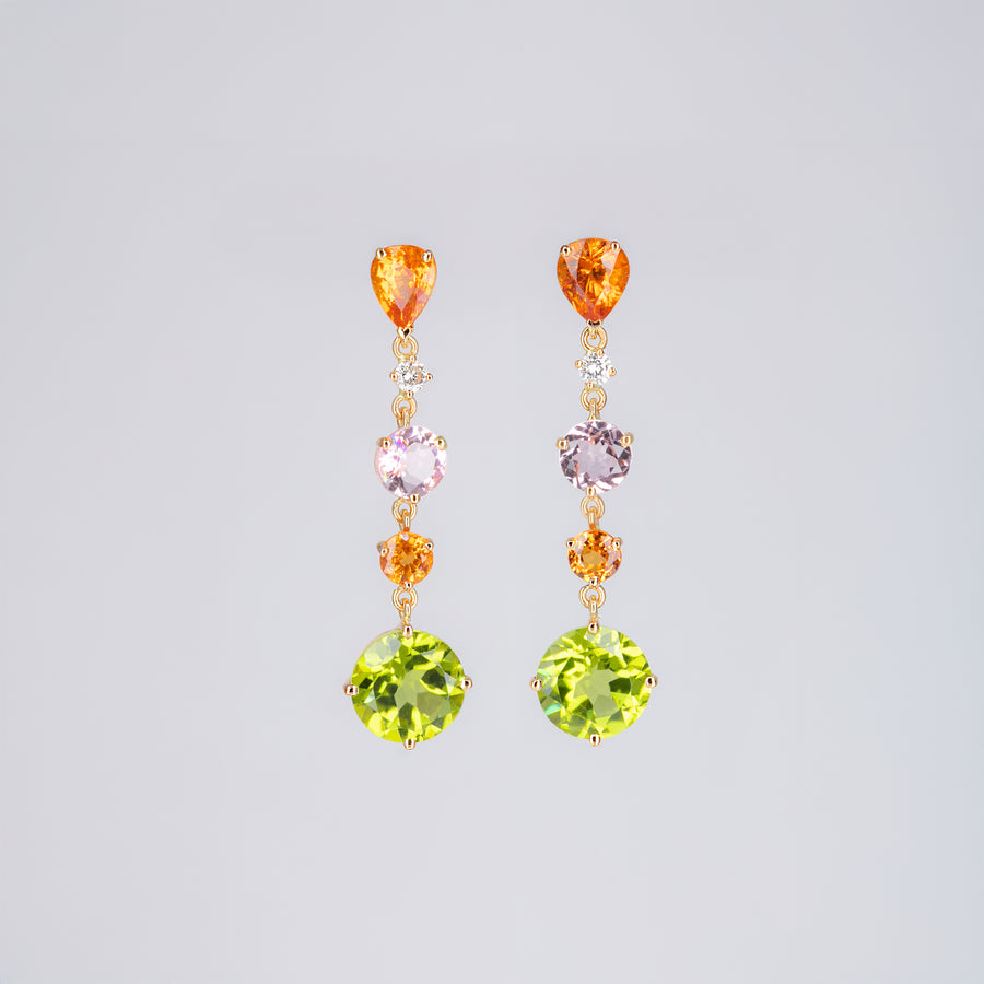 Boucles d’oreilles péridots, spessartites et tourmalines