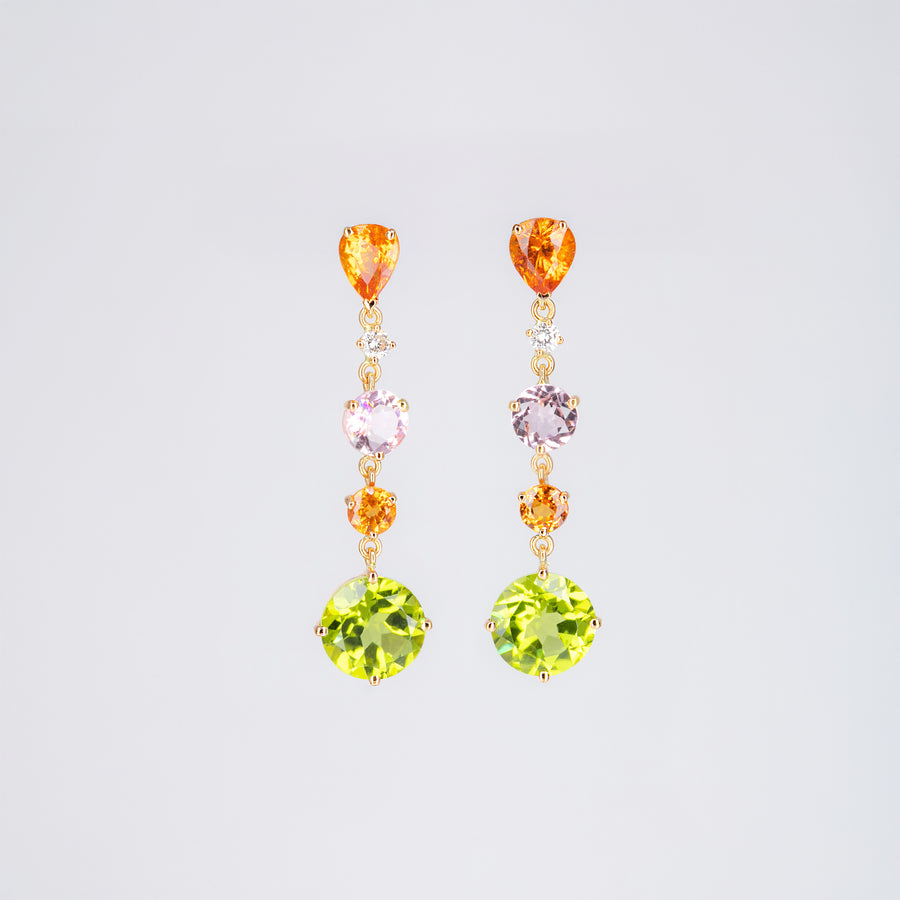 Boucles d’oreilles péridots, spessartites et tourmalines