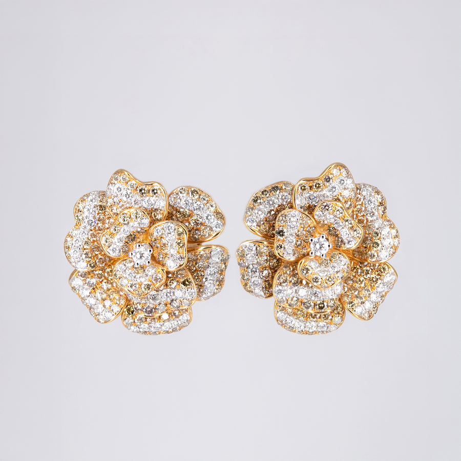 Boucles fleur diamants et diamants bruns