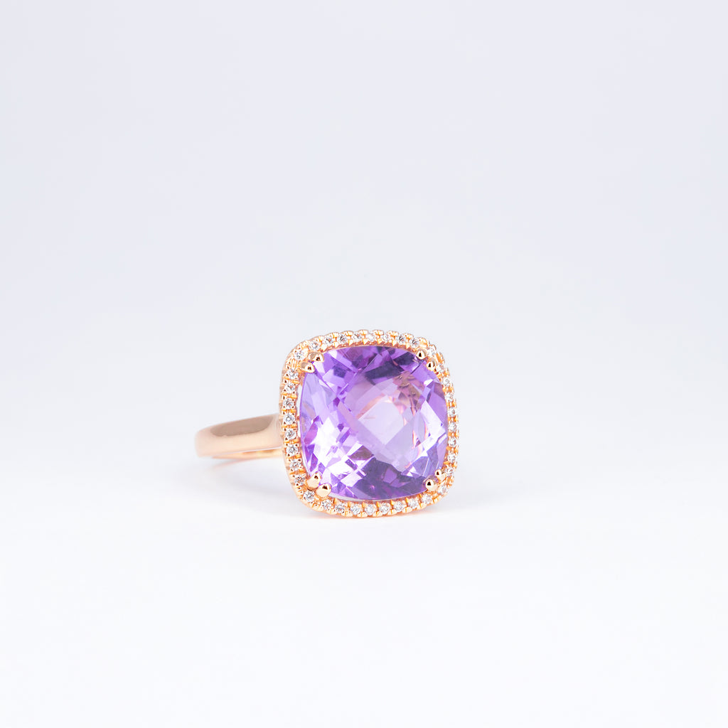 Bague améthyste coussin et diamants