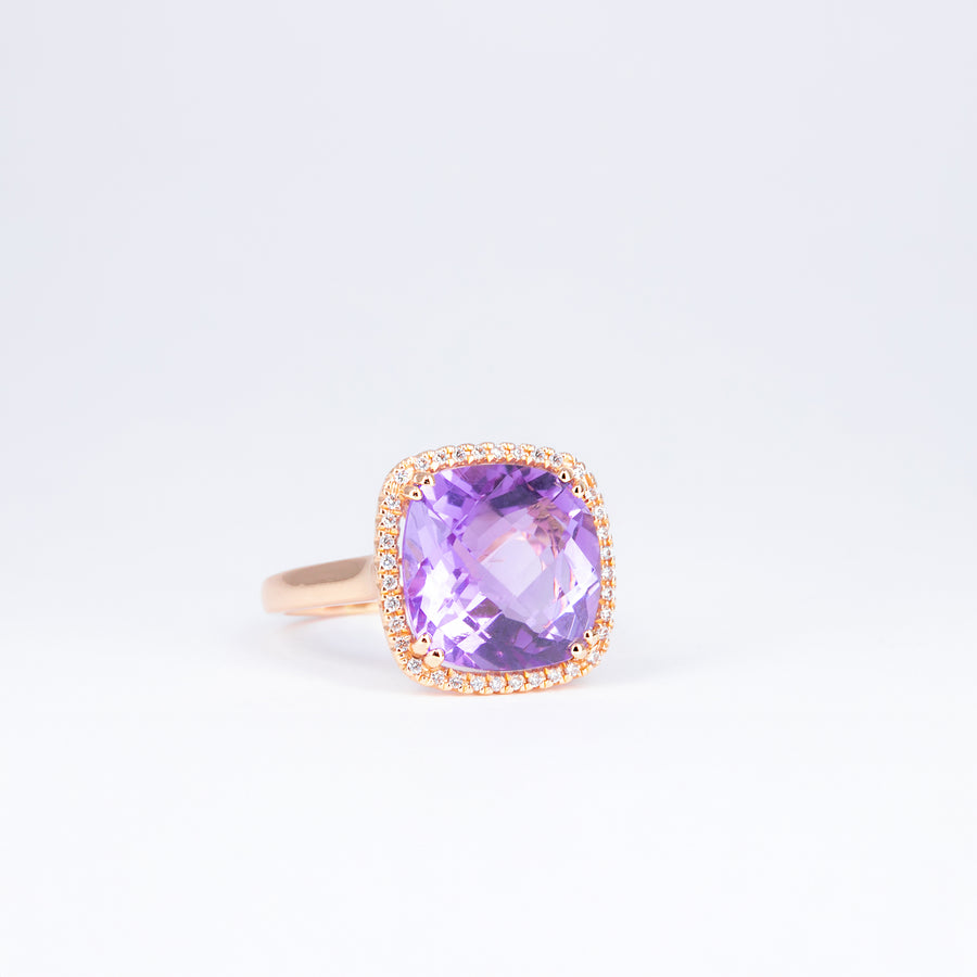 Bague améthyste coussin et diamants