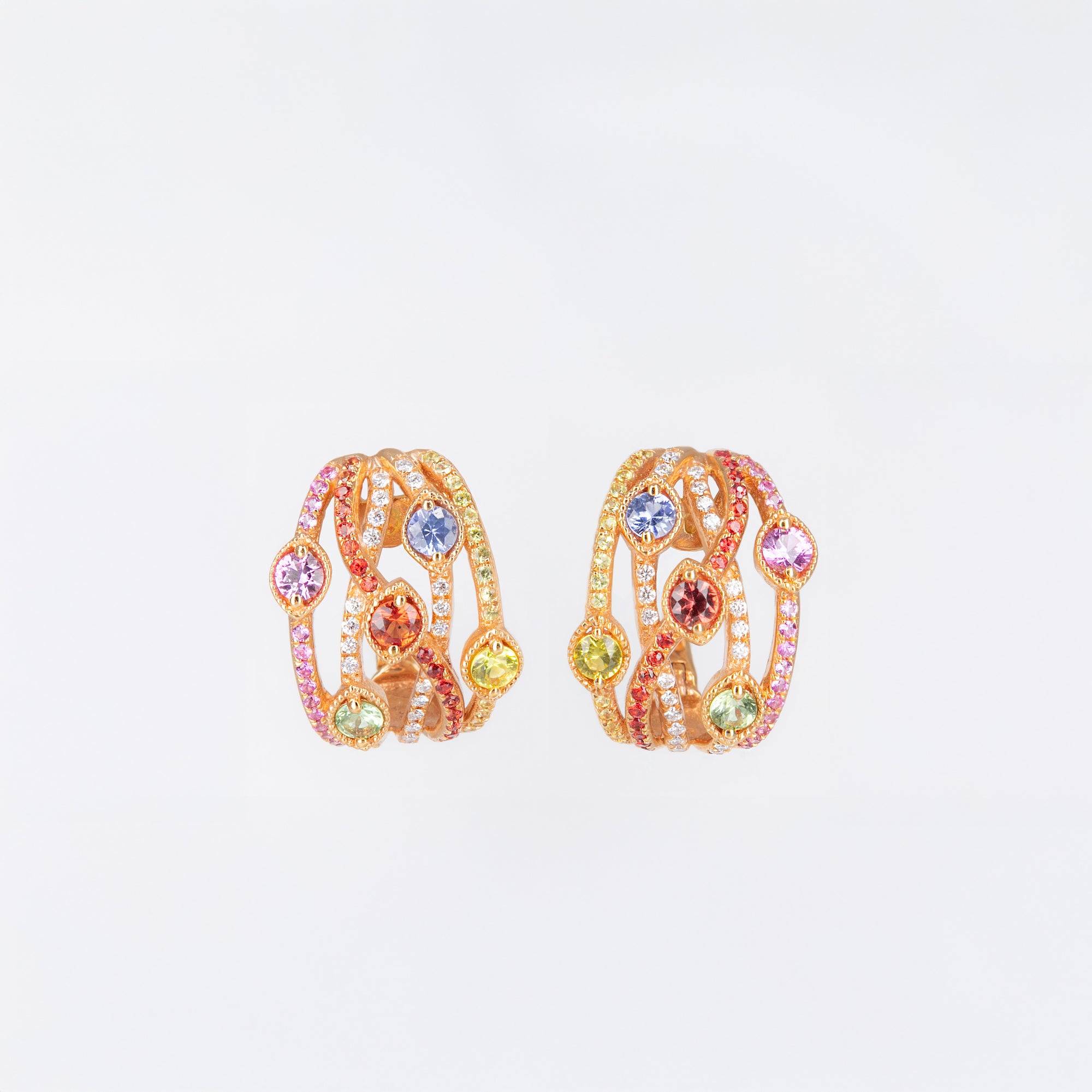 Boucles d’oreilles saphirs multicolores et diamants