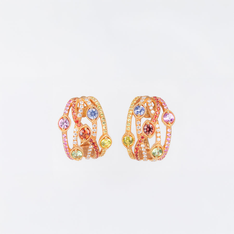 Boucles d’oreilles saphirs multicolores et diamants