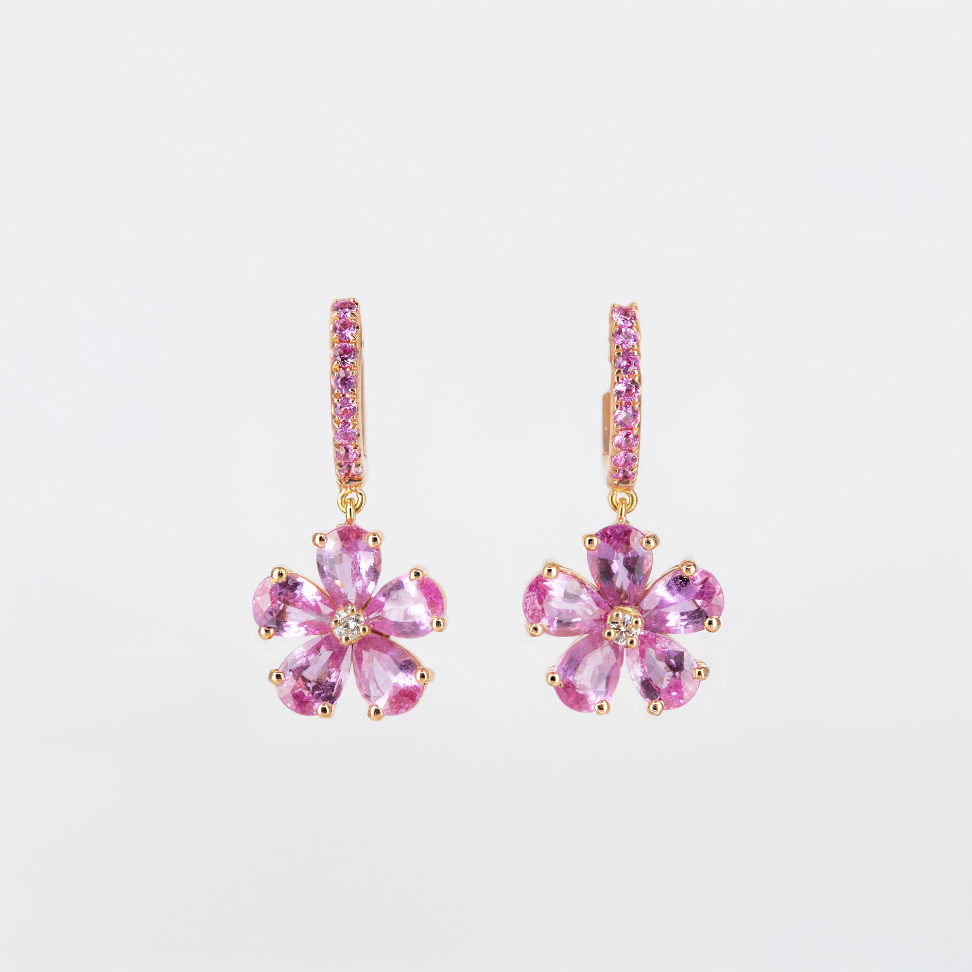 Boucles d’oreilles saphirs roses et diamants