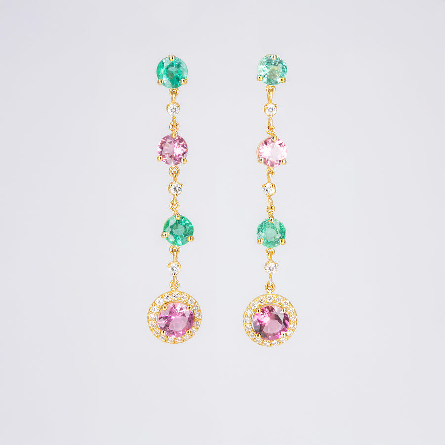 Boucles d’oreilles  émeraudes, tourmalines et diamants