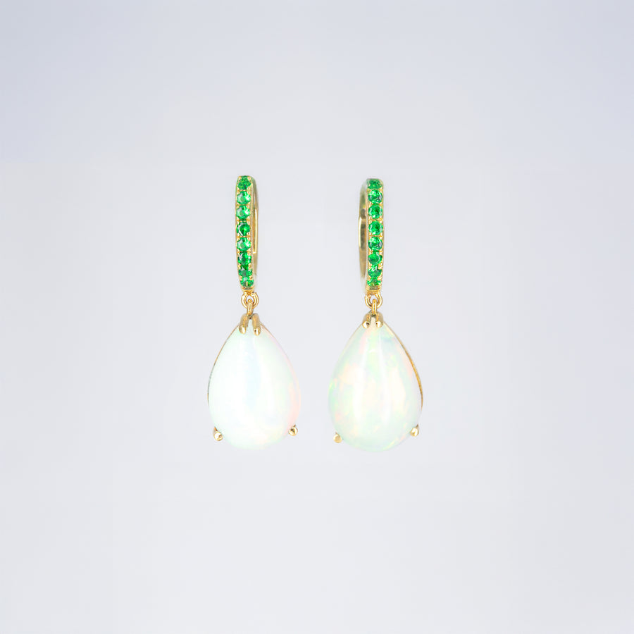 Boucles d’oreilles opales et tsavorites