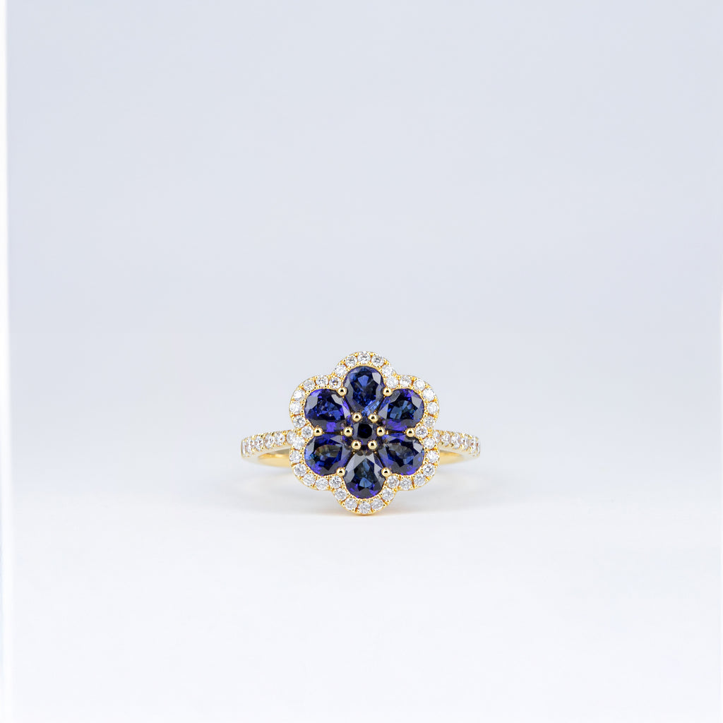 Bague saphirs bleus et diamants