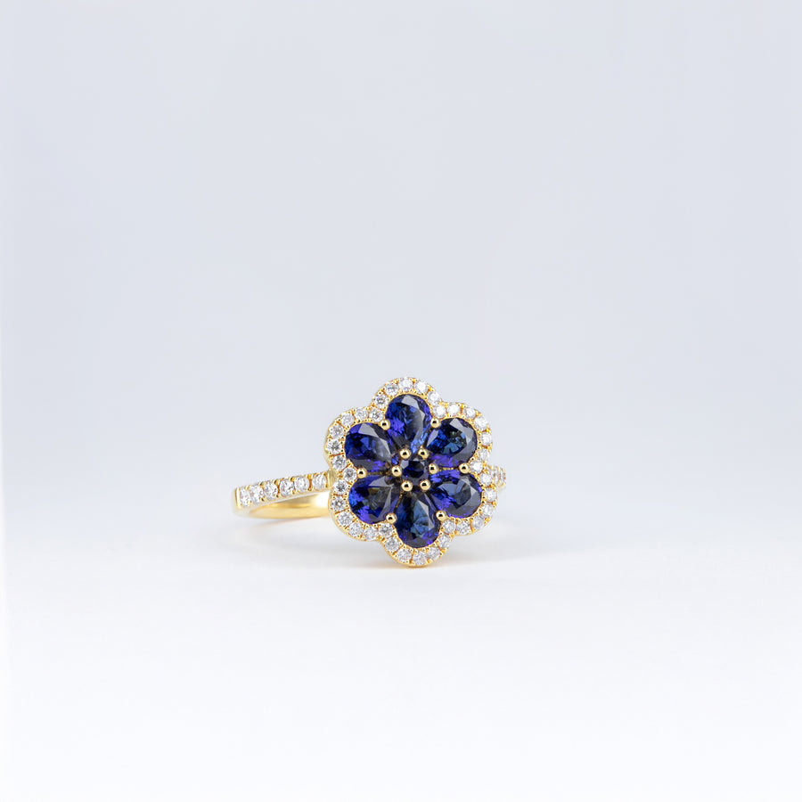 Bague saphirs bleus et diamants