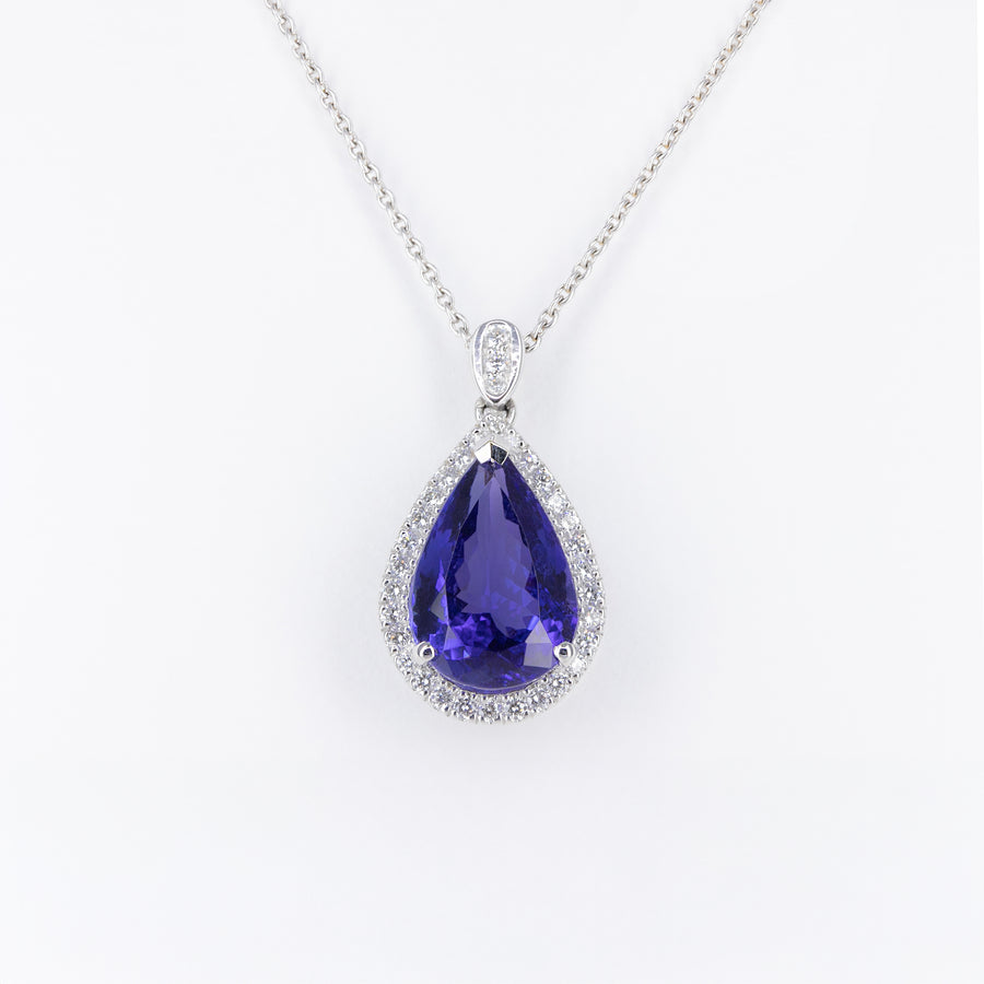 Pendentif tanzanite taille poire et diamants