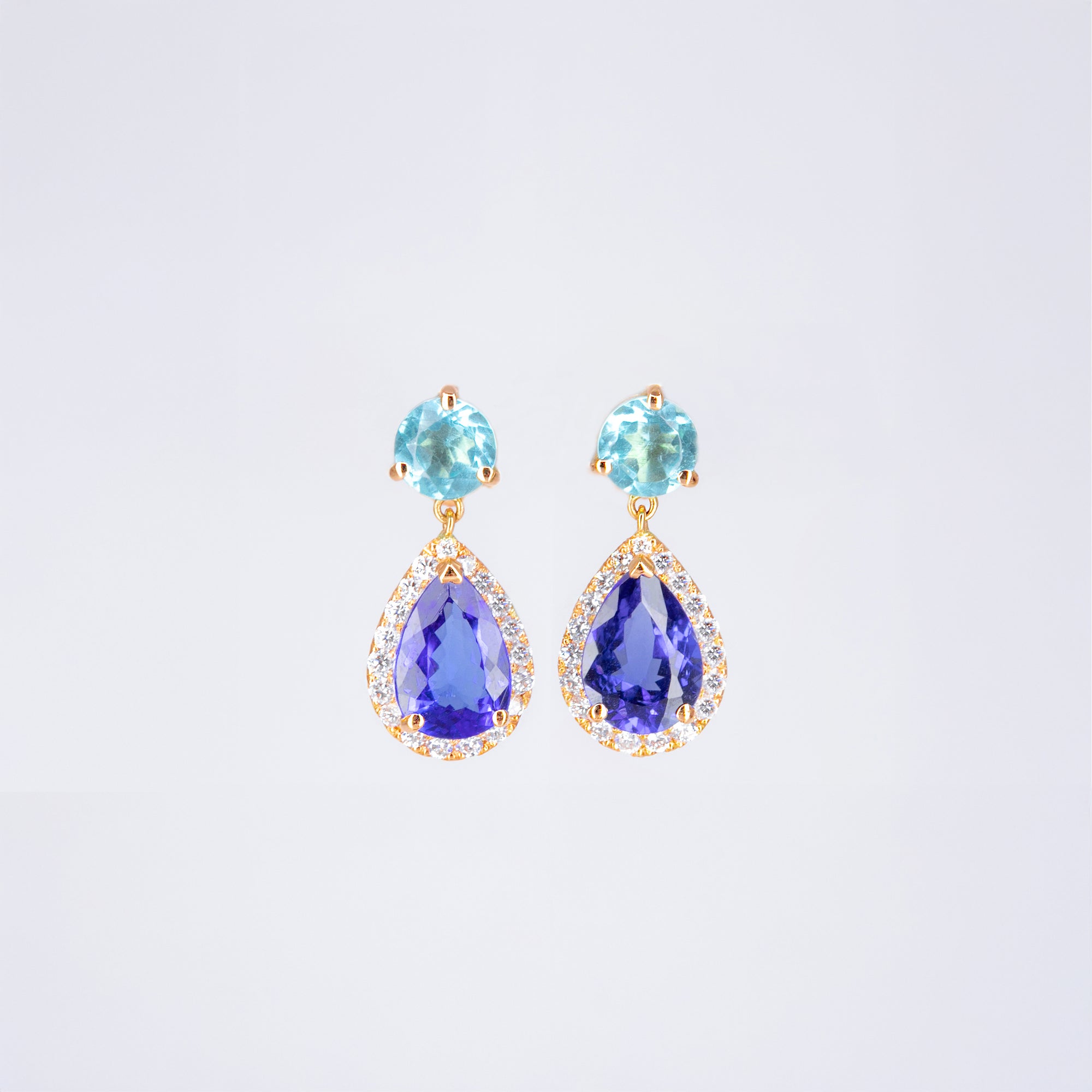 Boucles d’oreilles tanzanites et apatites
