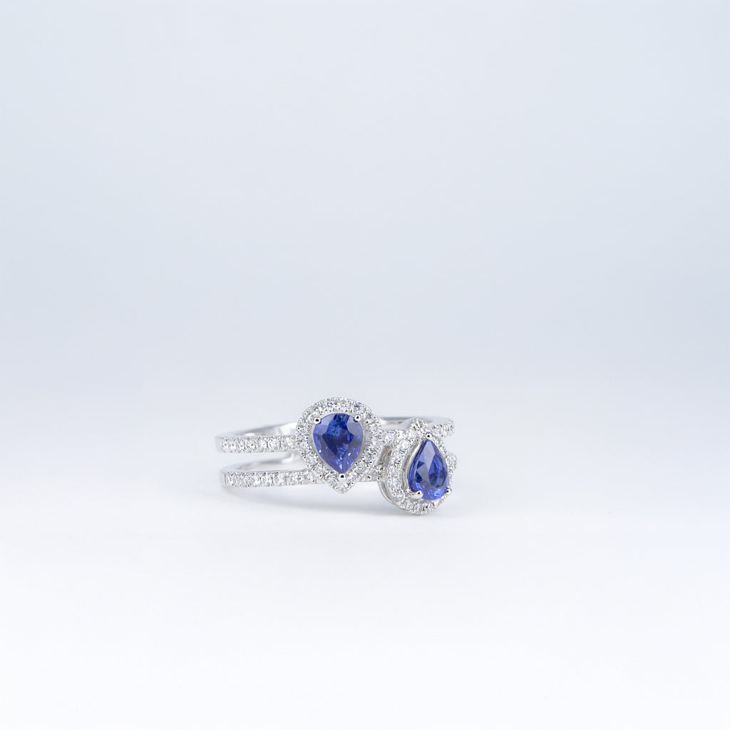 Bague toi et moi saphirs bleus et diamants