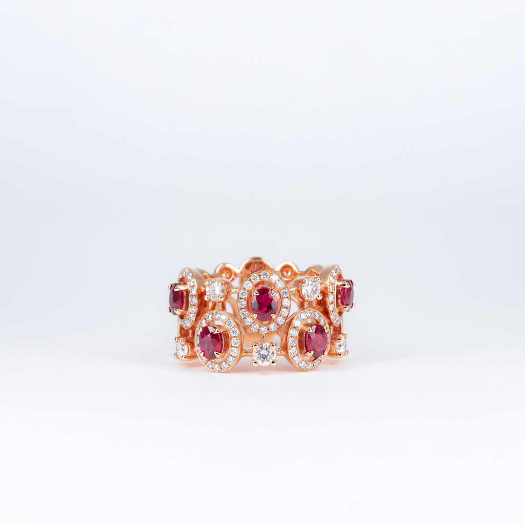 Bague or rose rubis et diamants