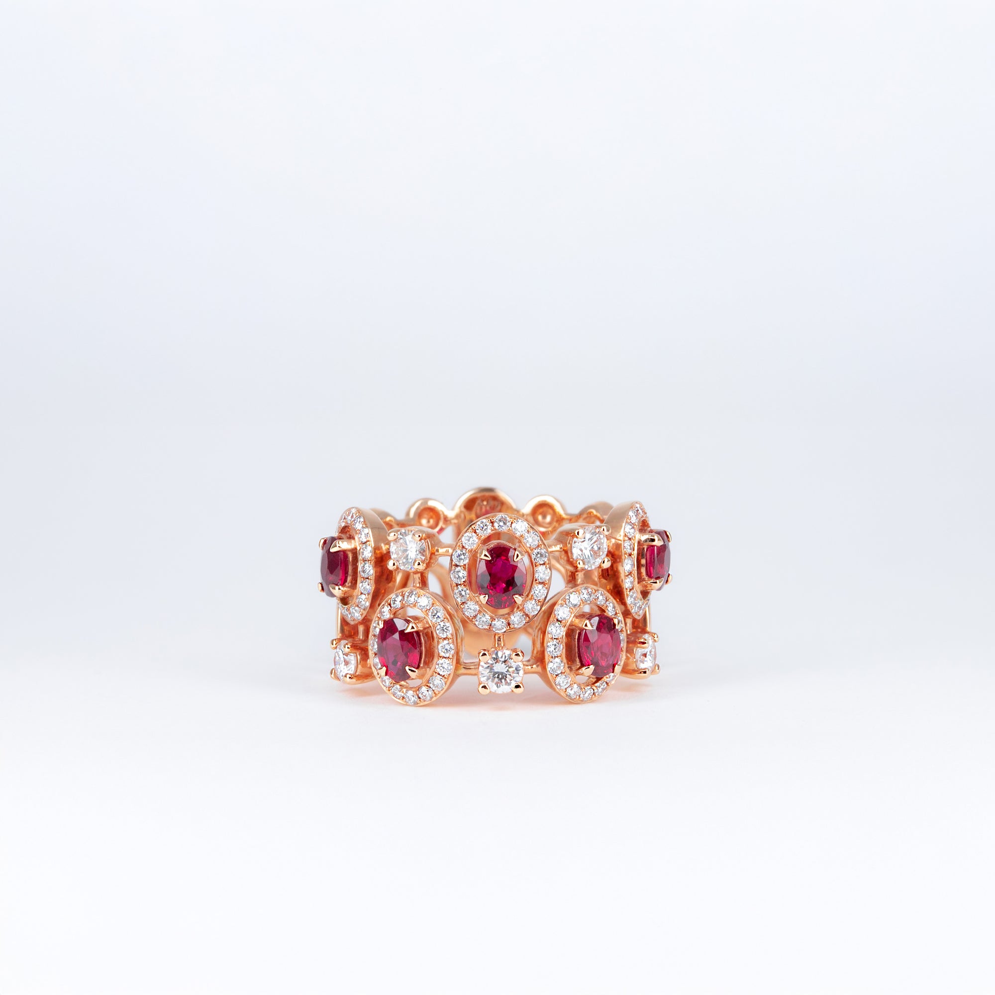 Bague or rose rubis et diamants