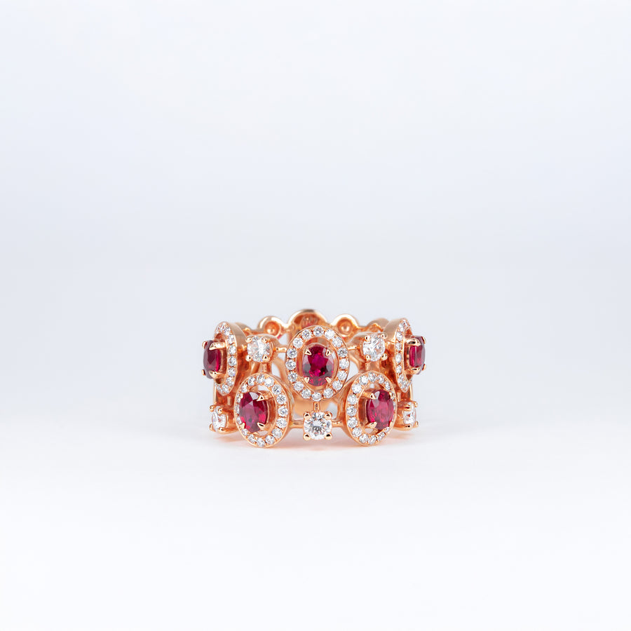 Bague or rose rubis et diamants