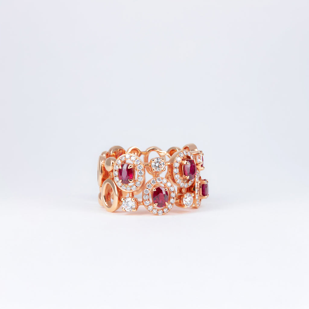 Bague or rose rubis et diamants