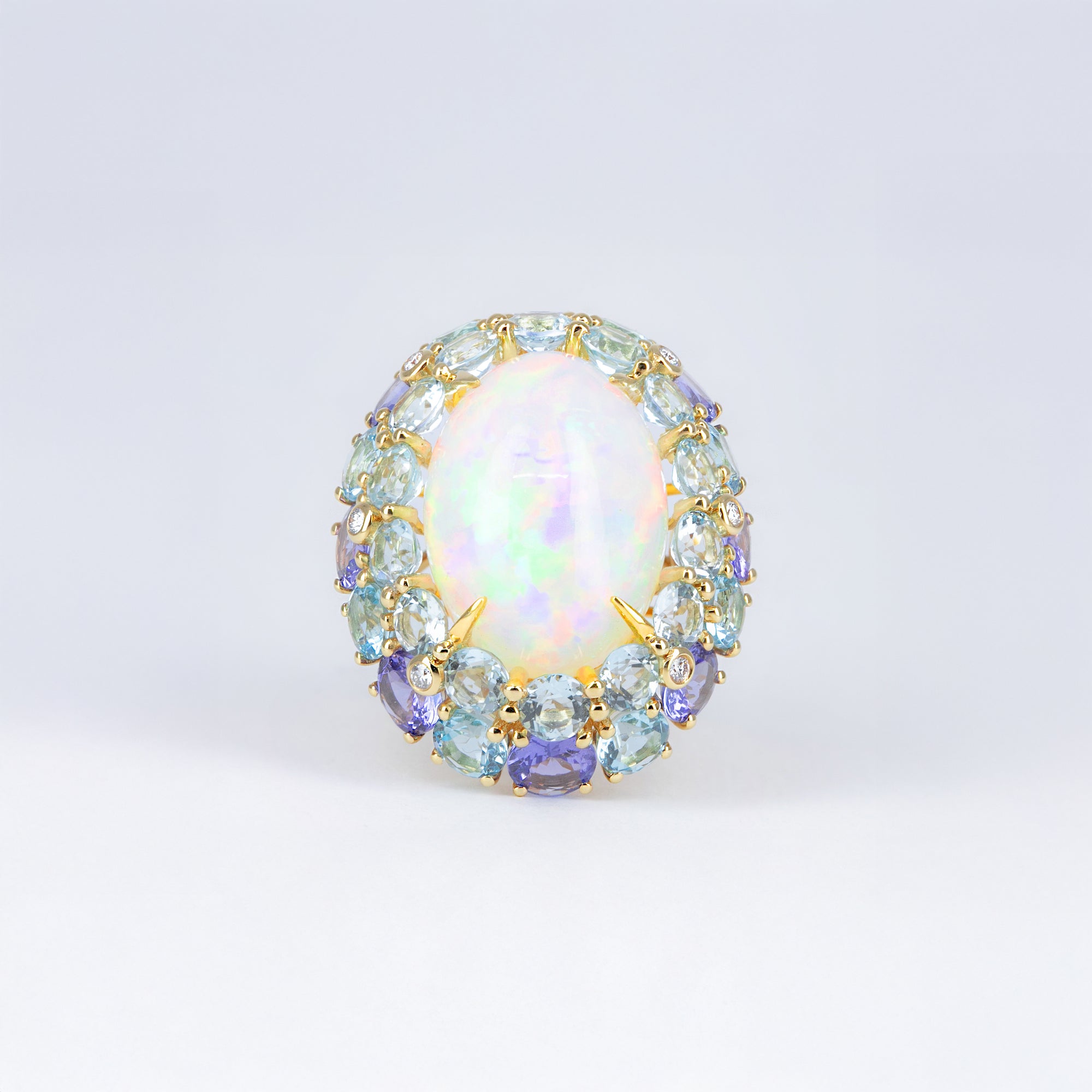 Bague opale tanzanites et topazes