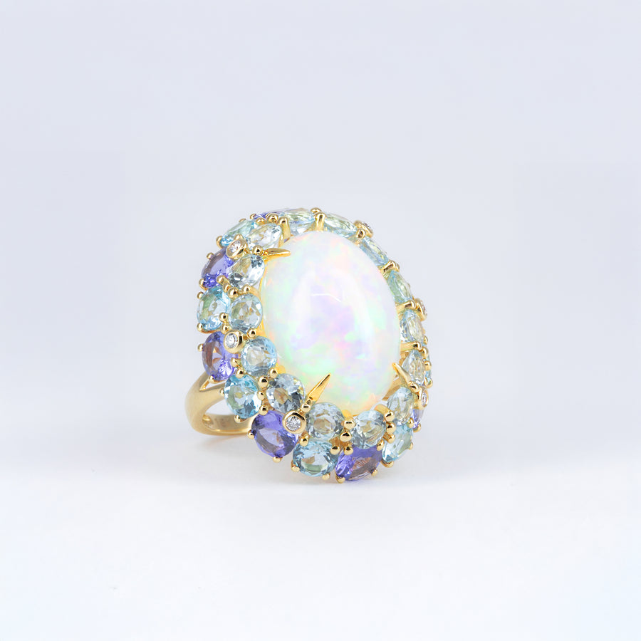 Bague opale tanzanites et topazes