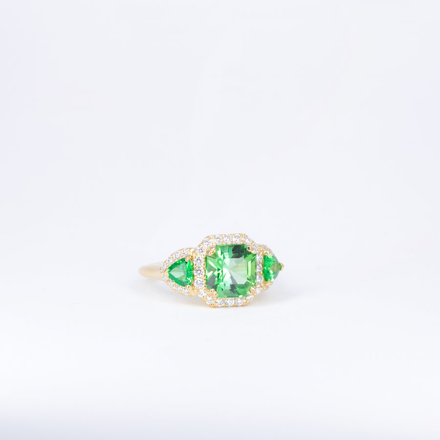 Bague Tourmaline et Tsavorites