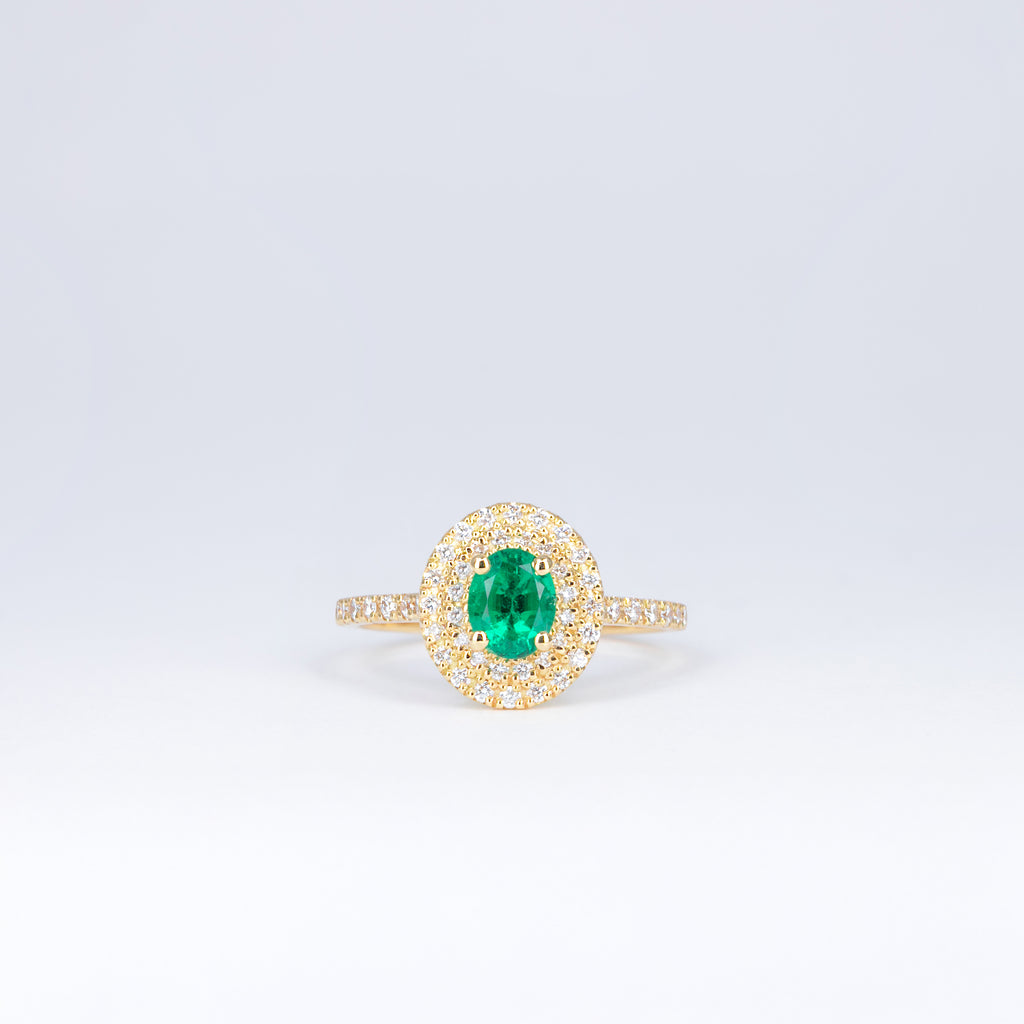 bague emeraude double halo diamants