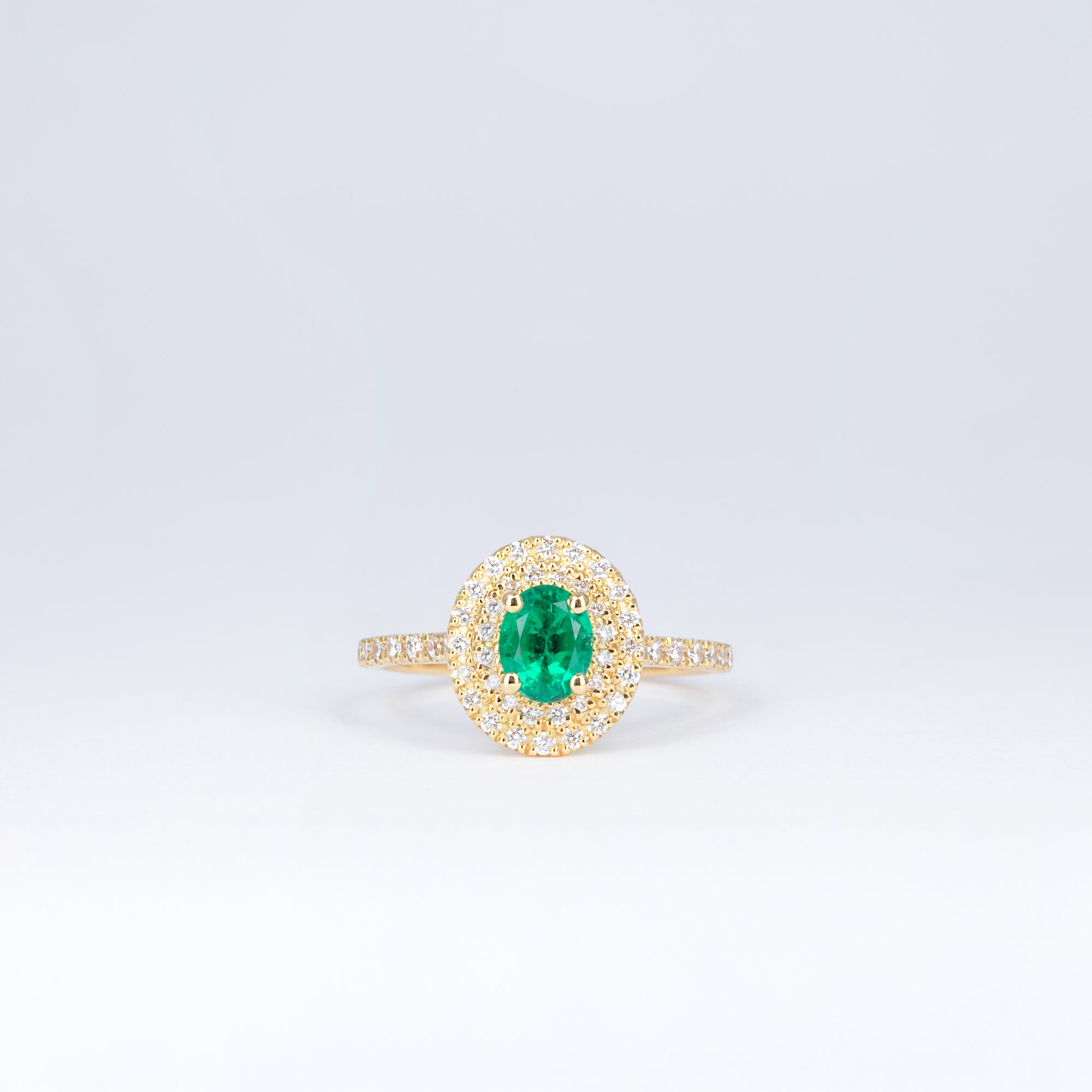 bague emeraude double halo diamants