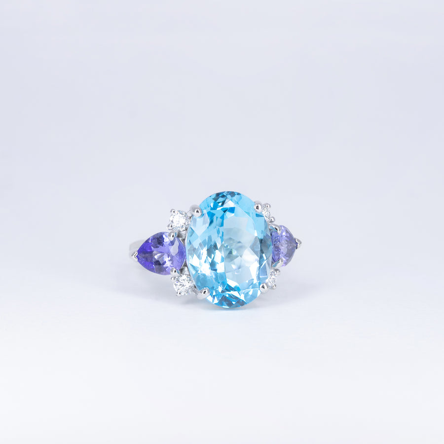 Bague Or blanc Topaze & Tanzanites