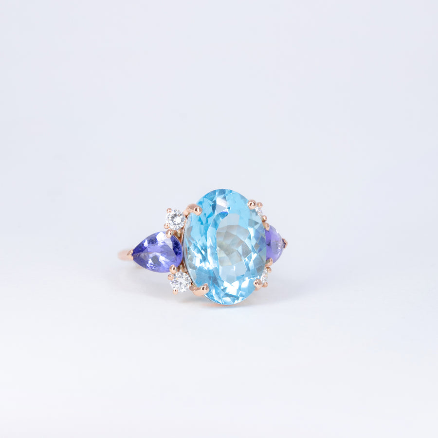 Bague Or rose Topaze & Tanzanites