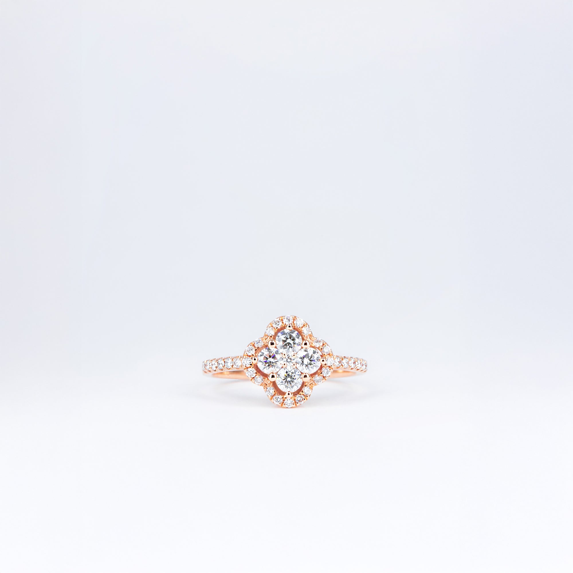 Bague floral or rose et diamants