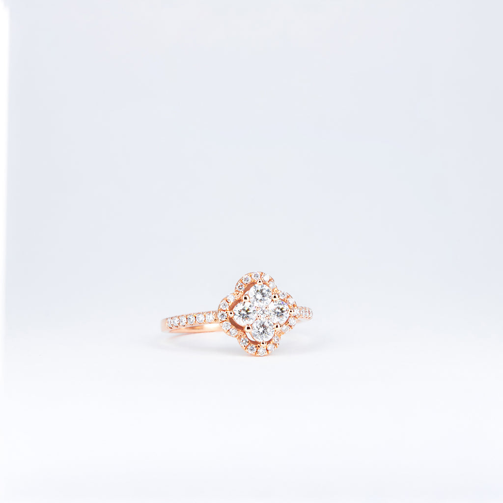 Bague floral or rose et diamants