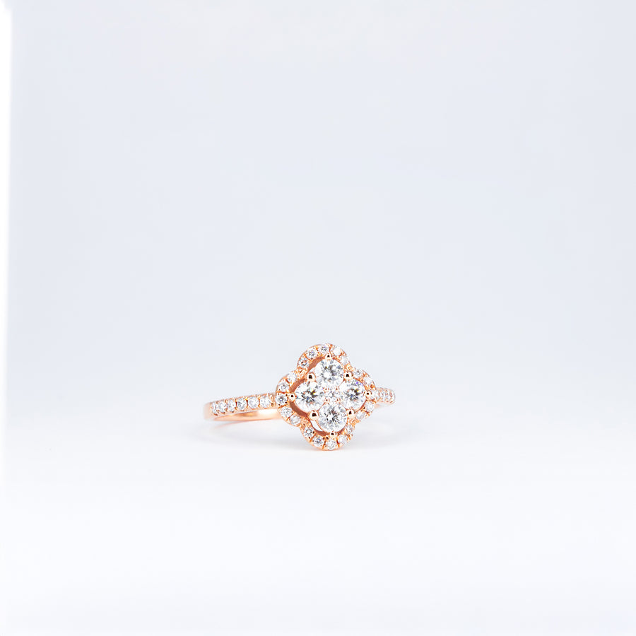 Bague floral or rose et diamants