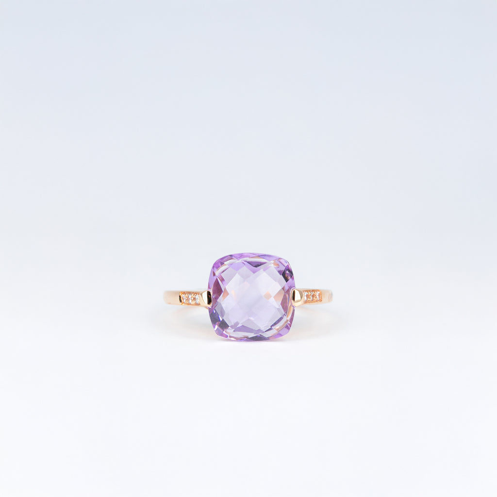 Bague améthyste coussin et diamants