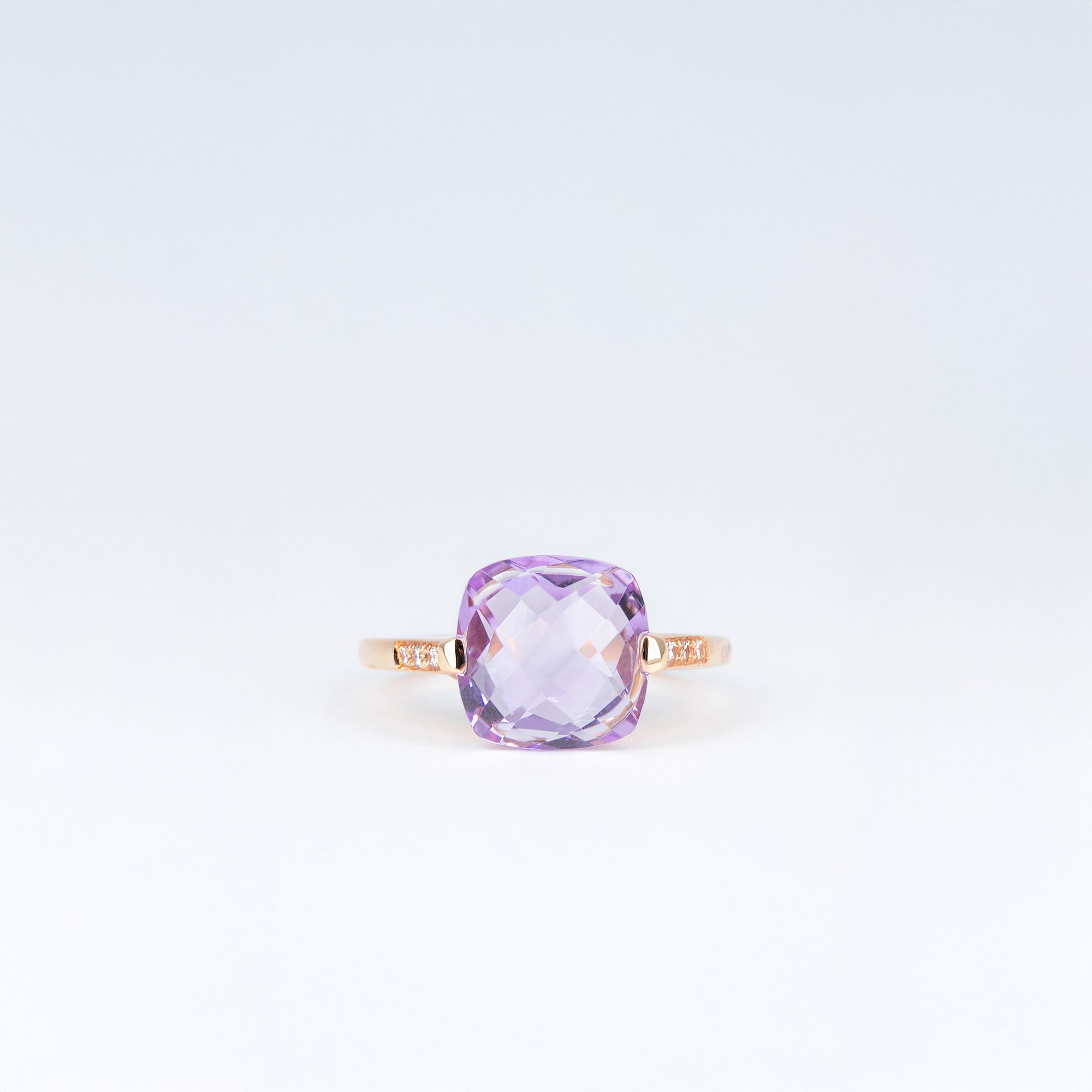 Bague améthyste coussin et diamants