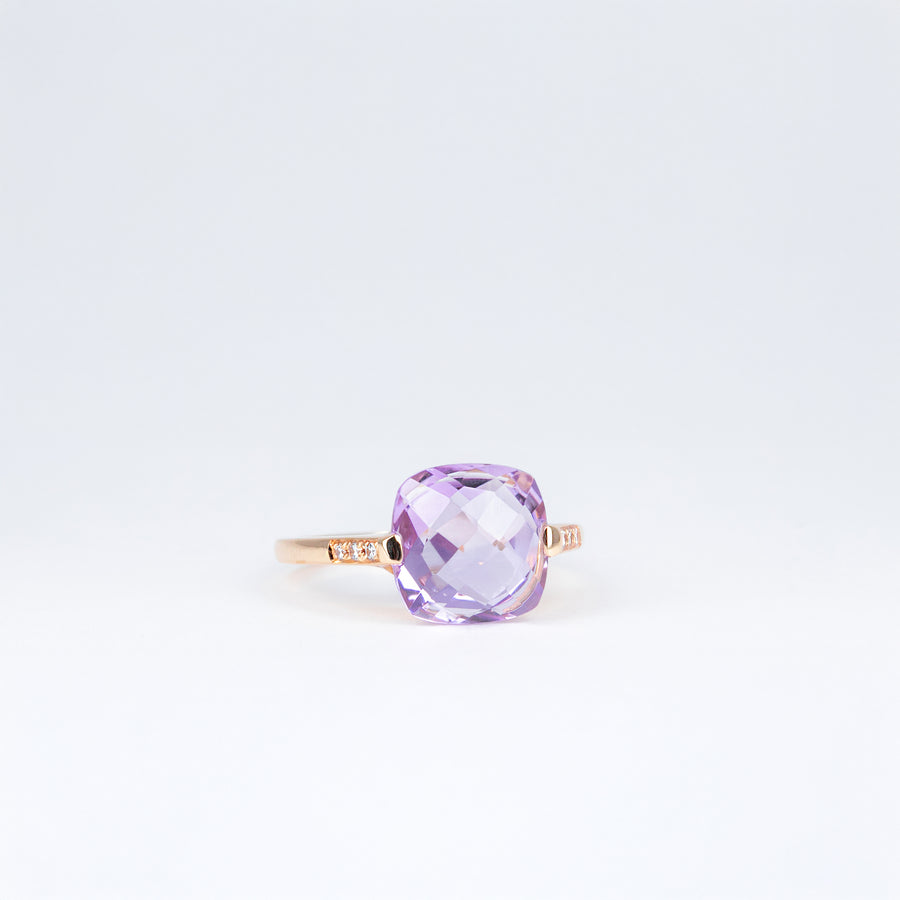 Bague améthyste coussin et diamants