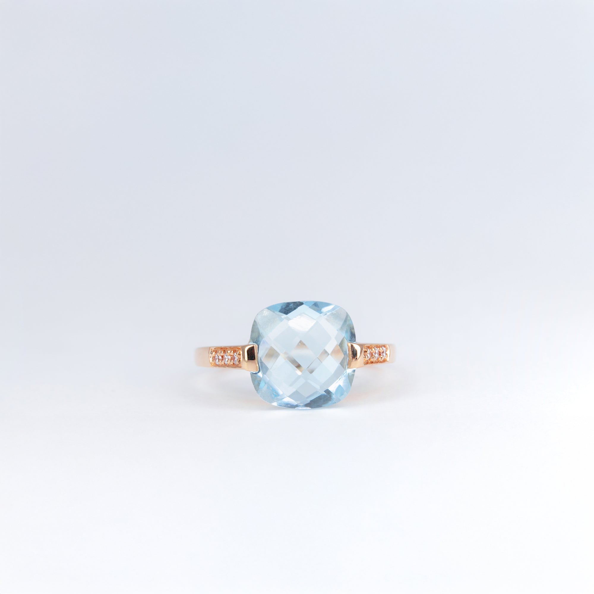 Bague Topaze Bleue coussin et Diamants