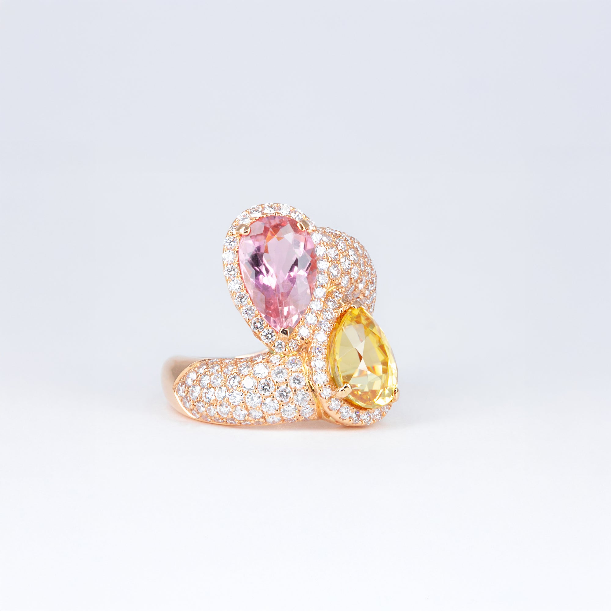 Bague Toi et Moi zircon jaune et tourmaline