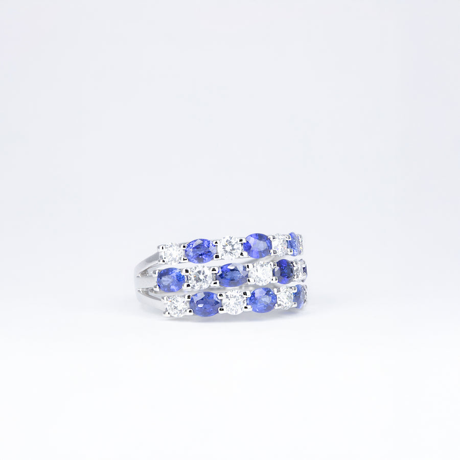 Bague saphirs bleus et diamants ajourée