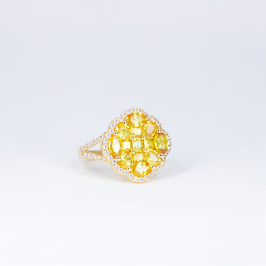 bague Trèfle saphirs jaunes