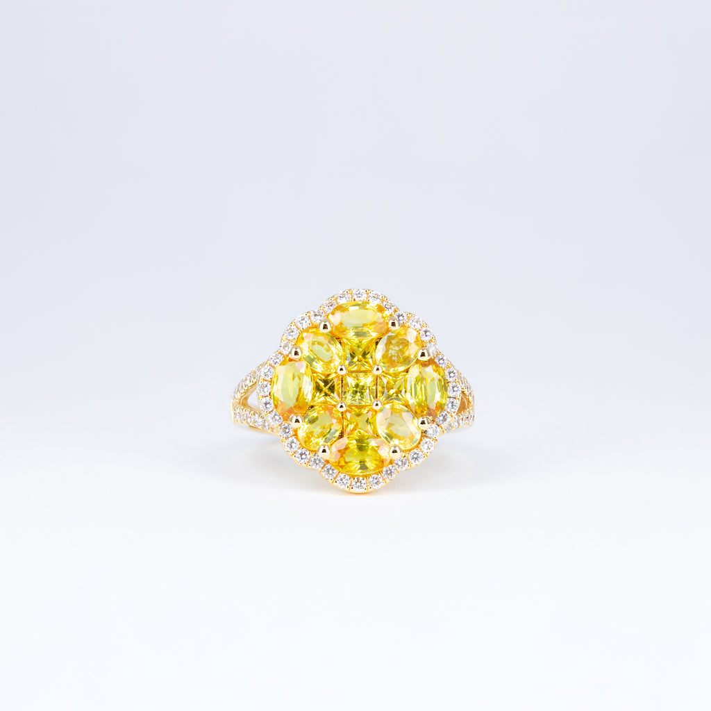 bague Trèfle saphirs jaunes