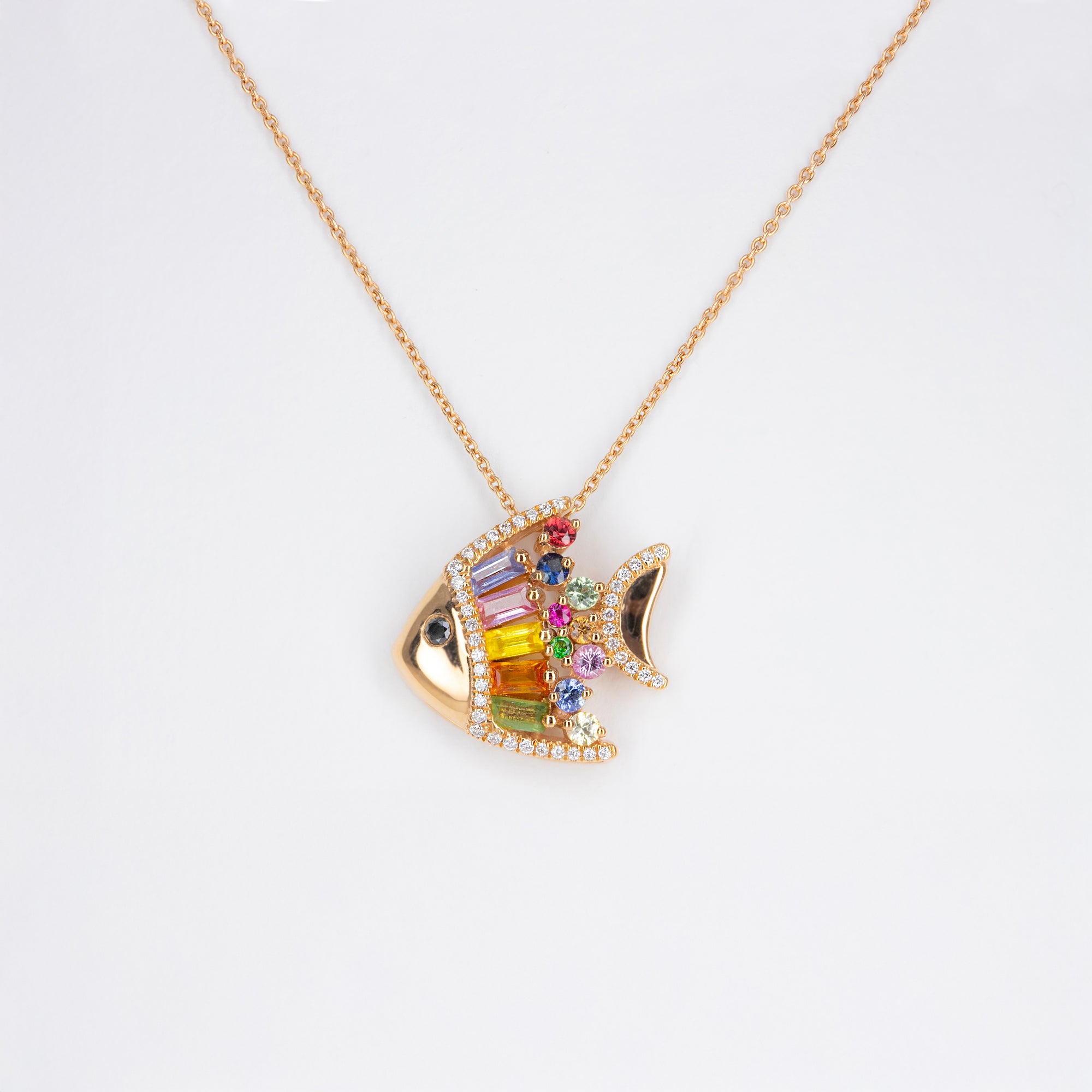 Pendentif Poisson saphirs multicolores