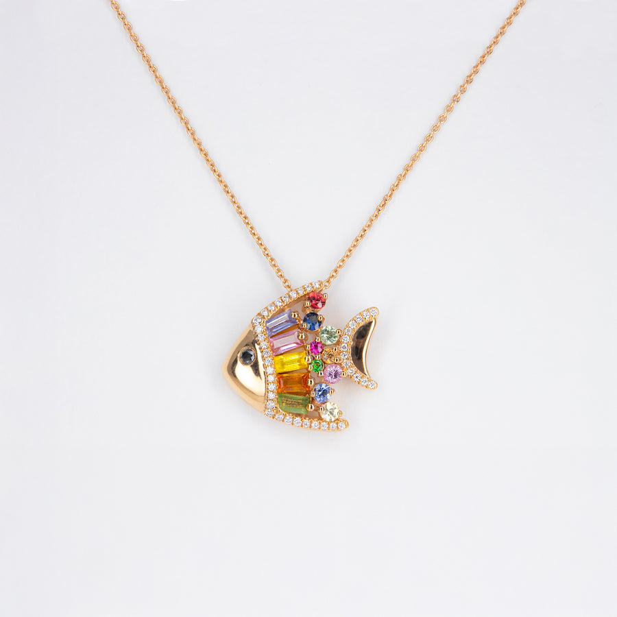 Pendentif Poisson saphirs multicolores