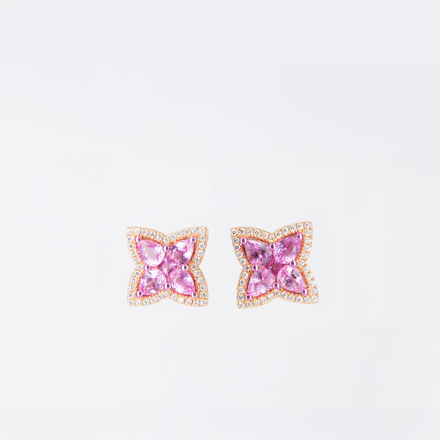 Boucles d’oreilles saphirs roses et diamants