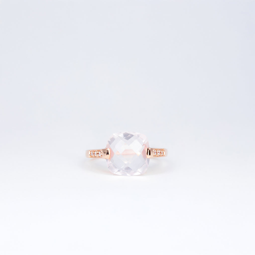 Bague quartz coussin et diamants