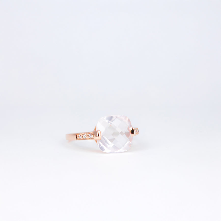 Bague quartz coussin et diamants