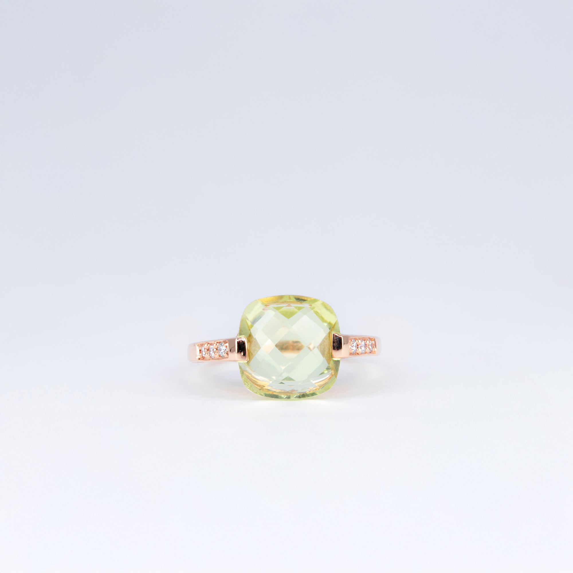Bague Quartz Lemon coussin et Diamants