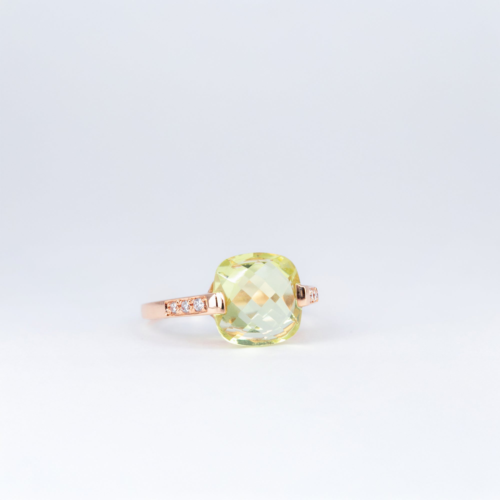 Bague Quartz Lemon coussin et Diamants