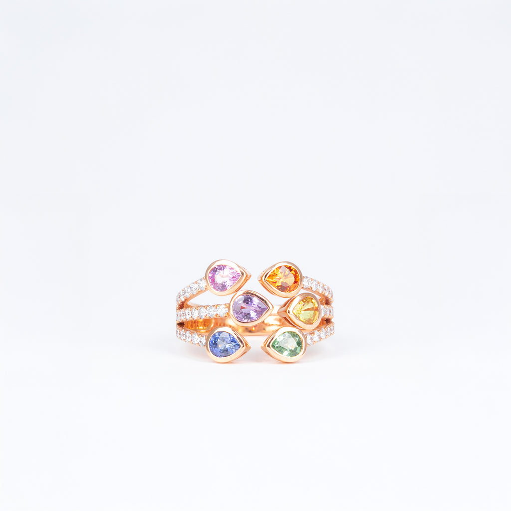 Bague saphirs multicolores et diamants