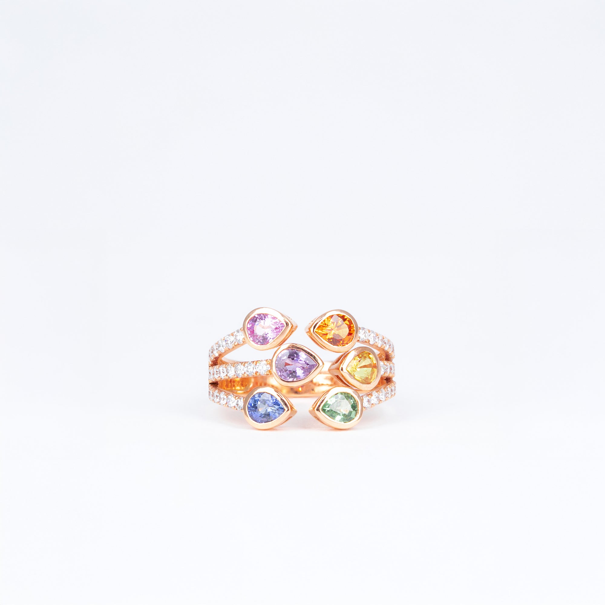 Bague saphirs multicolores et diamants