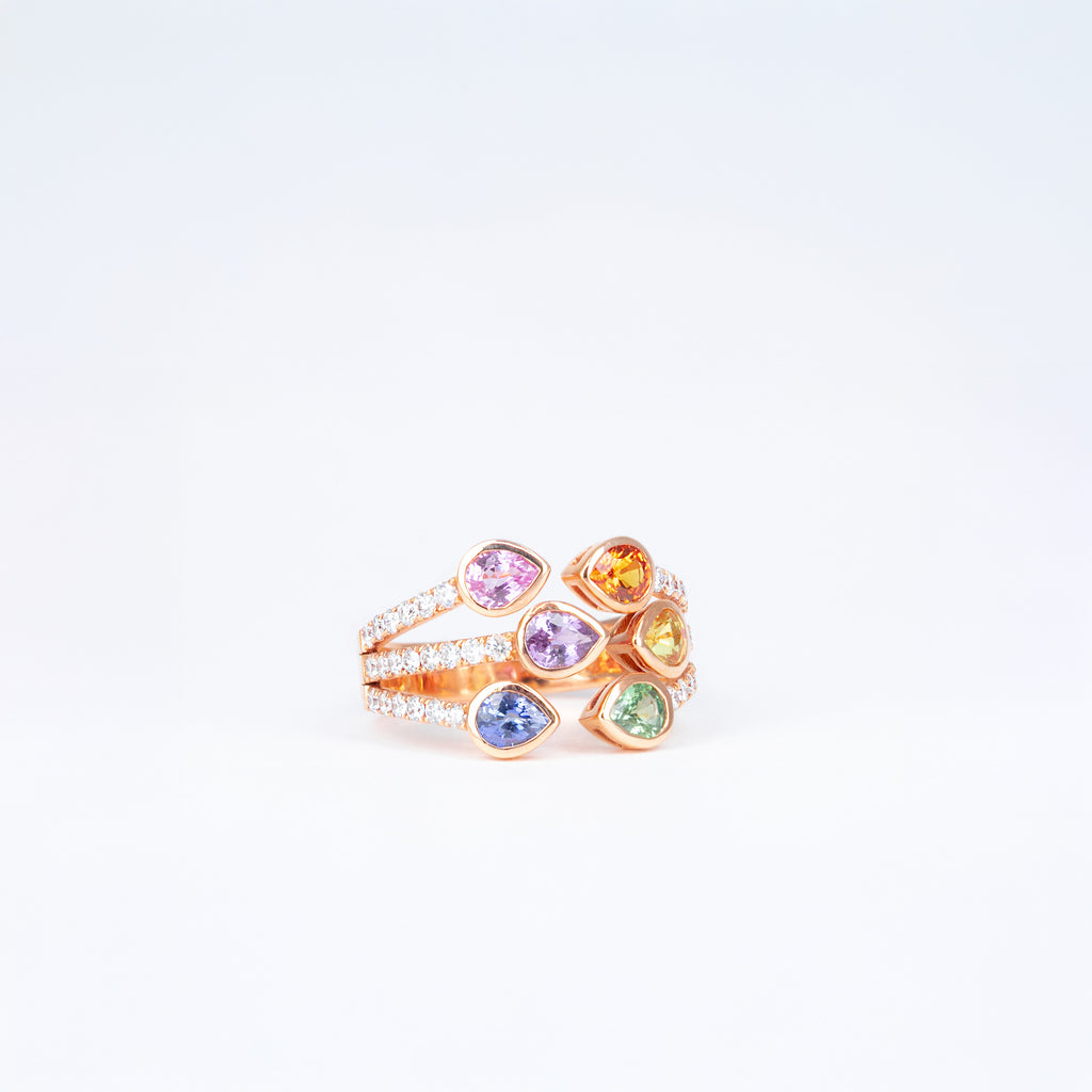Bague saphirs multicolores et diamants