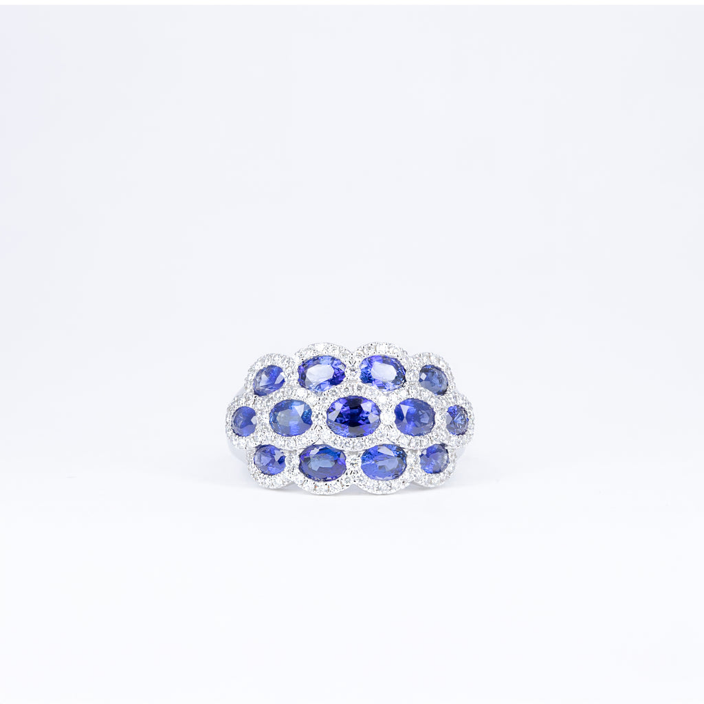 Bague saphirs bleus et diamants