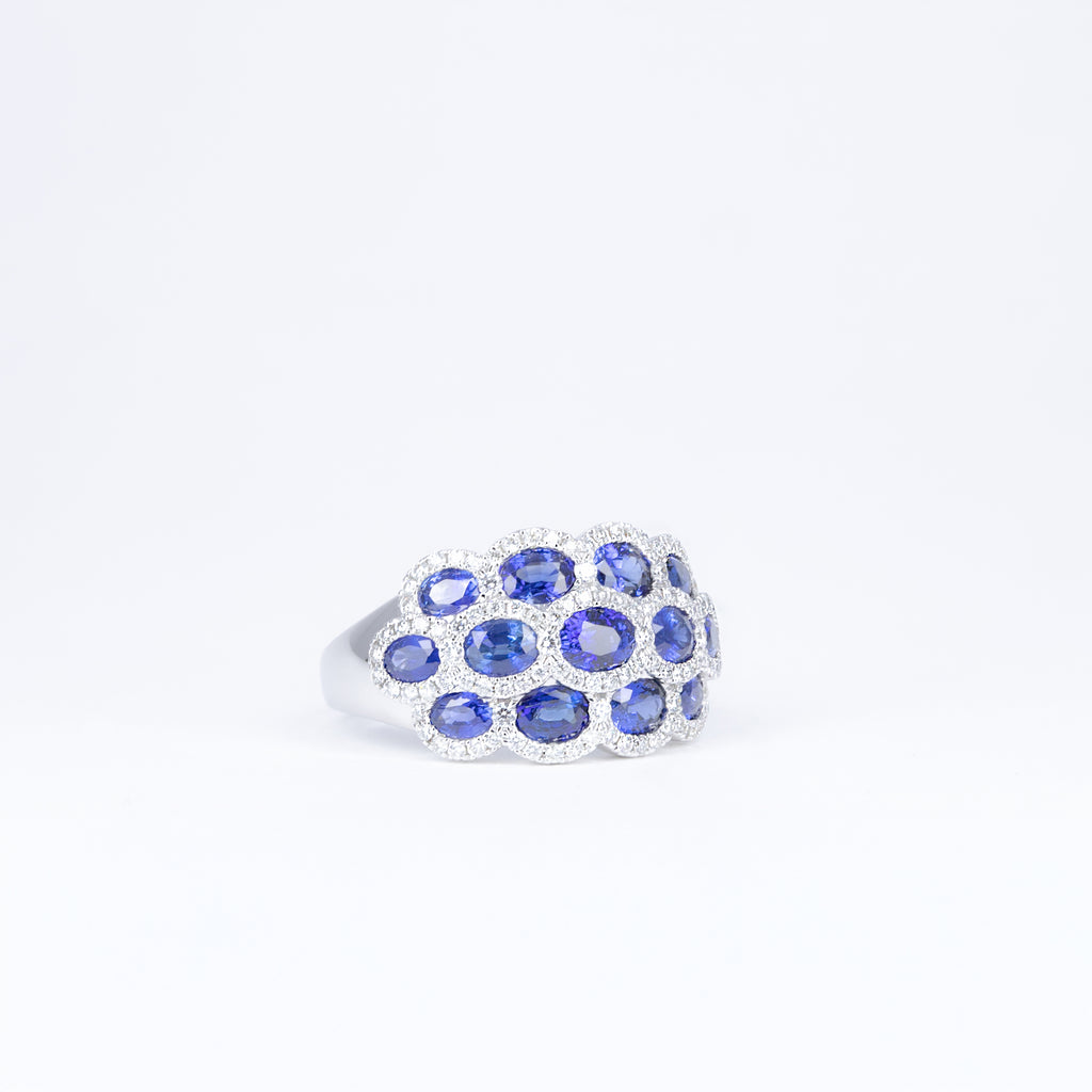 Bague saphirs bleus et diamants